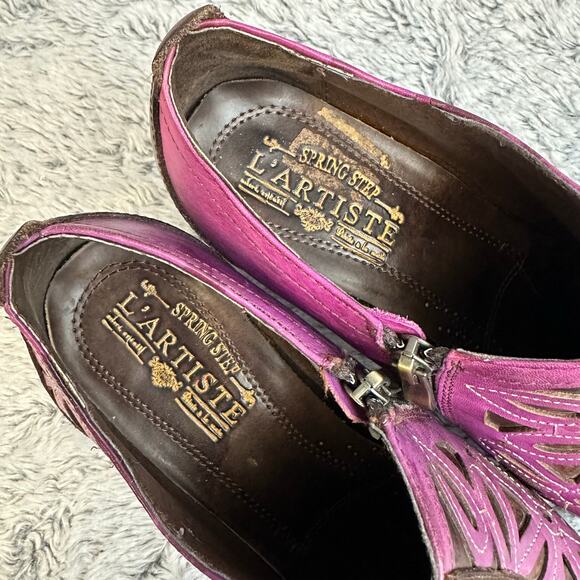 Spring Step By L'Artiste Arabella Leather Ankle Boots Purple Brown Size 39 US 8 - Picture 9 of 11